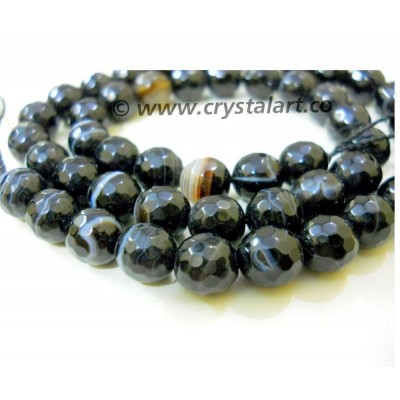 Black Banded Onyx Faceted 36 Beads of Strings